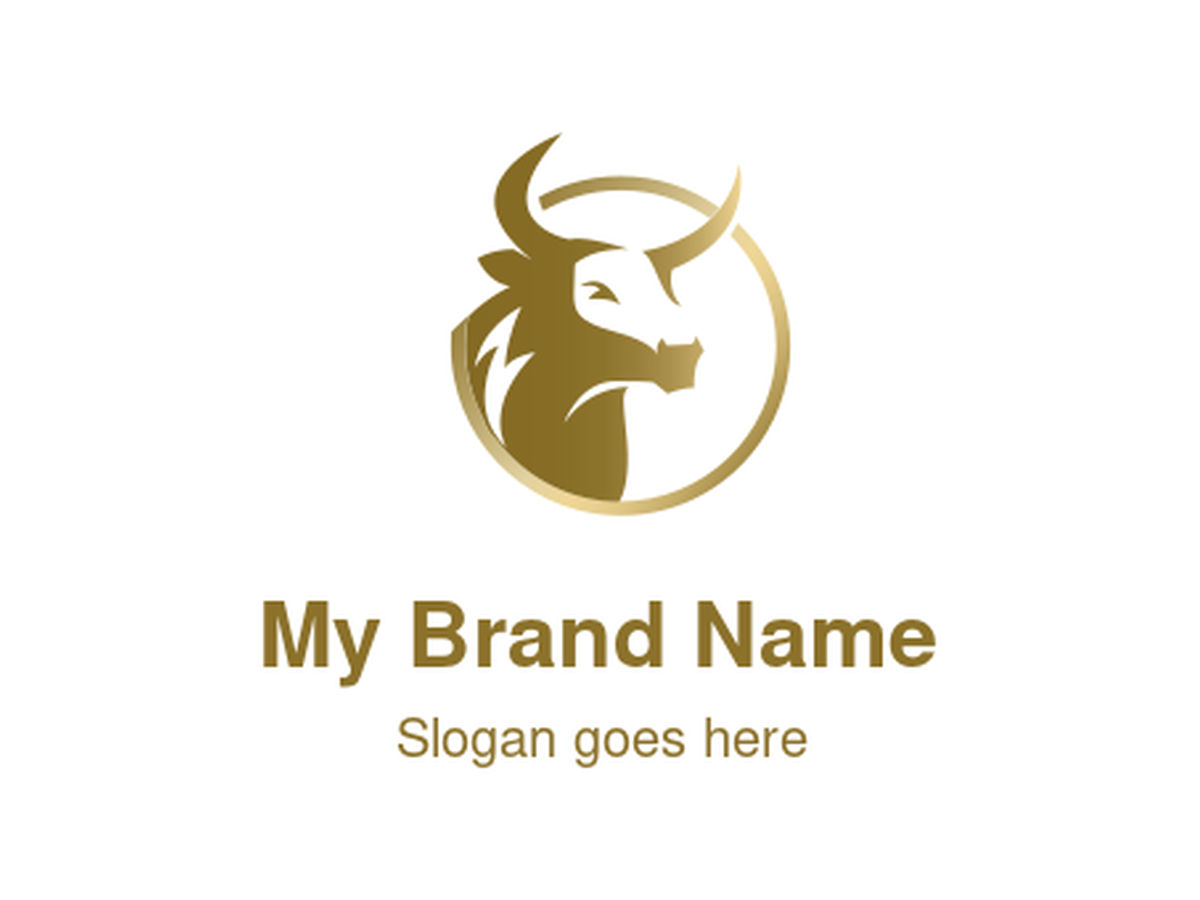Elegant Golden Cow Head with Lightning Accent in Circle Logo Design for Premium Dairy Farms and Sustainable Agriculture Ventures